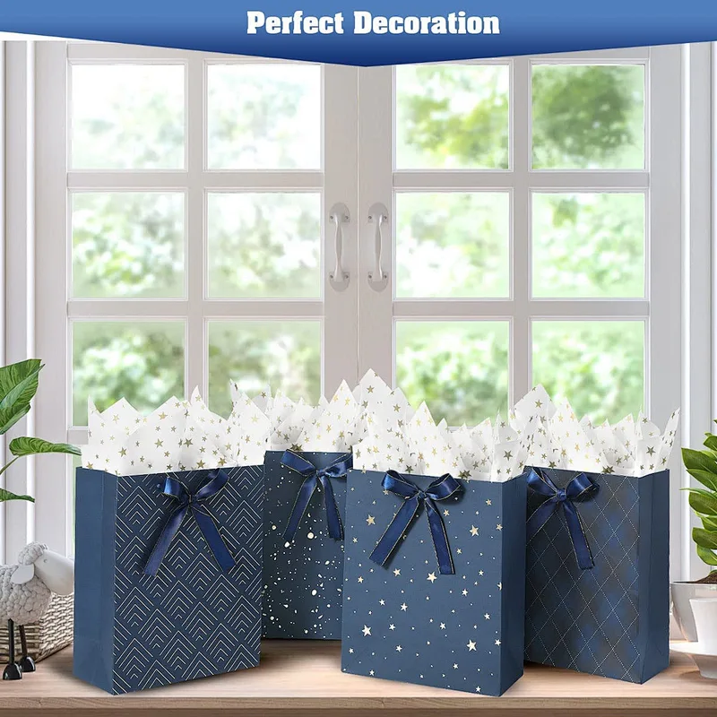 Birthdays Baby Shower weddings Blue Gift Bags with Tissue Paper Use