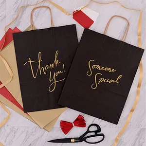 Medium Kraft Paper Shopping Bags Craft Totes Black Gift Bags with Handles