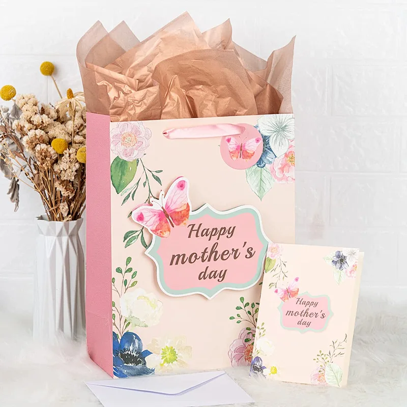 Mothers day Large Shopping Paper Gift Bag with Card Tissue Paper