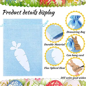 Easter Burlap Drawstring Bags Easter Burlap Bags with Drawstrings Bunny Linen Goody Gift Bags with Double Jute Drawstrings