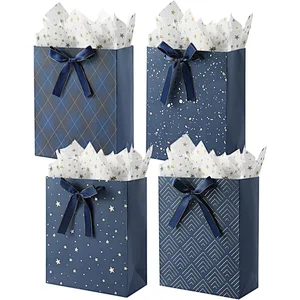 Birthdays Baby Shower weddings Blue Gift Bags with Tissue Paper Use