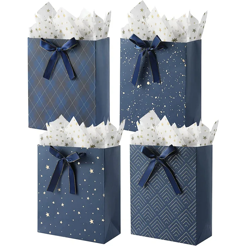 Birthdays Baby Shower weddings Blue Gift Bags with Tissue Paper Use