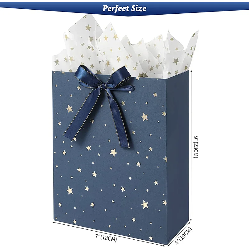 Birthdays Baby Shower weddings Blue Gift Bags with Tissue Paper Use