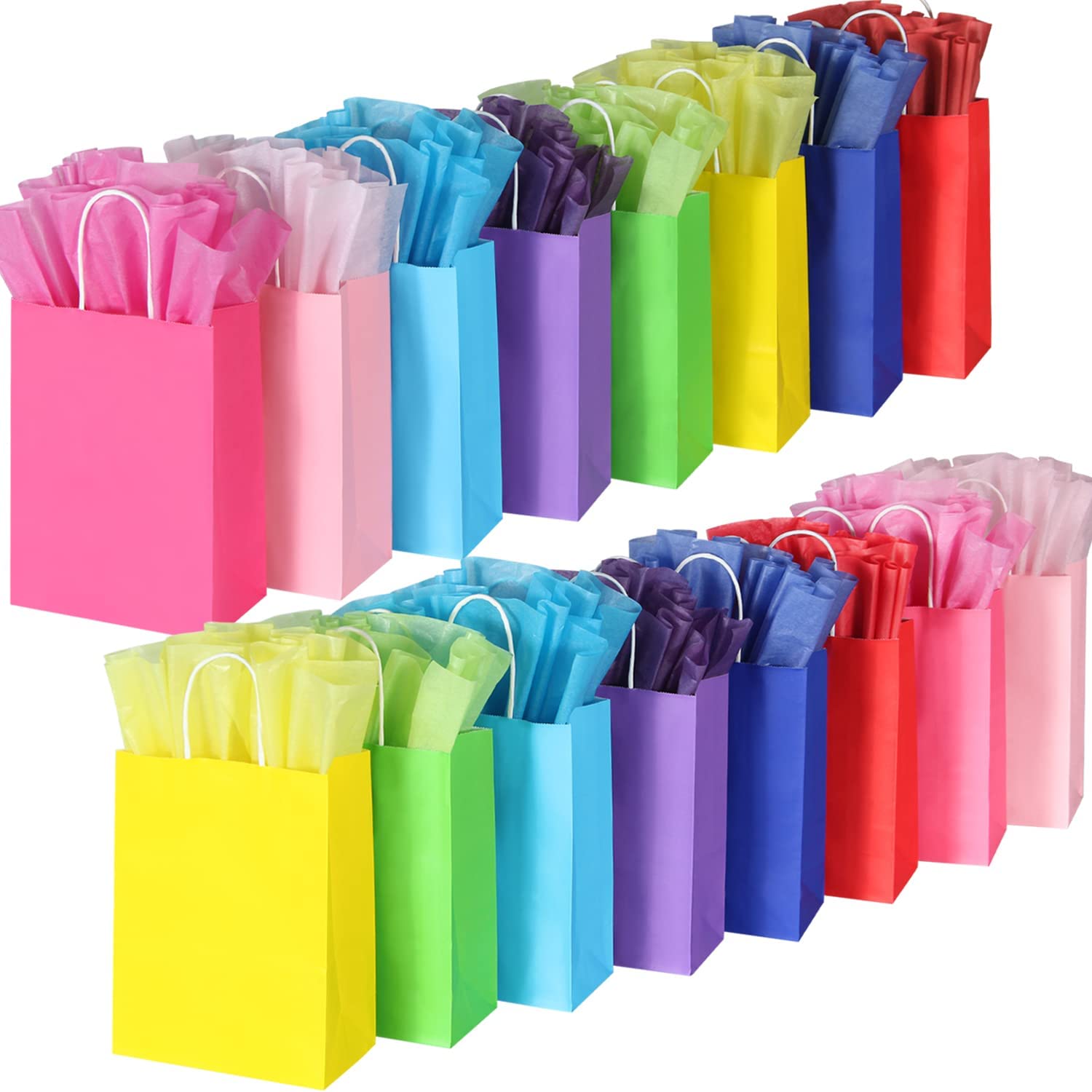 8 Colors Party Favor Bags Gift Bags with Handles Rainbow Gift Bags