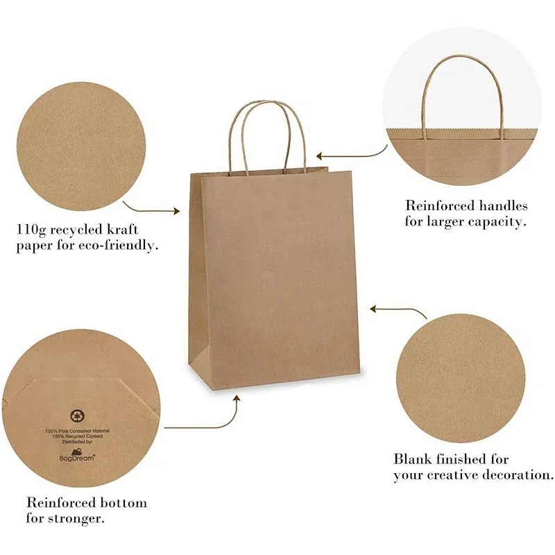 Brown Paper Gift Bags Handles Bulk Kraft Paper Bags Shopping Bags