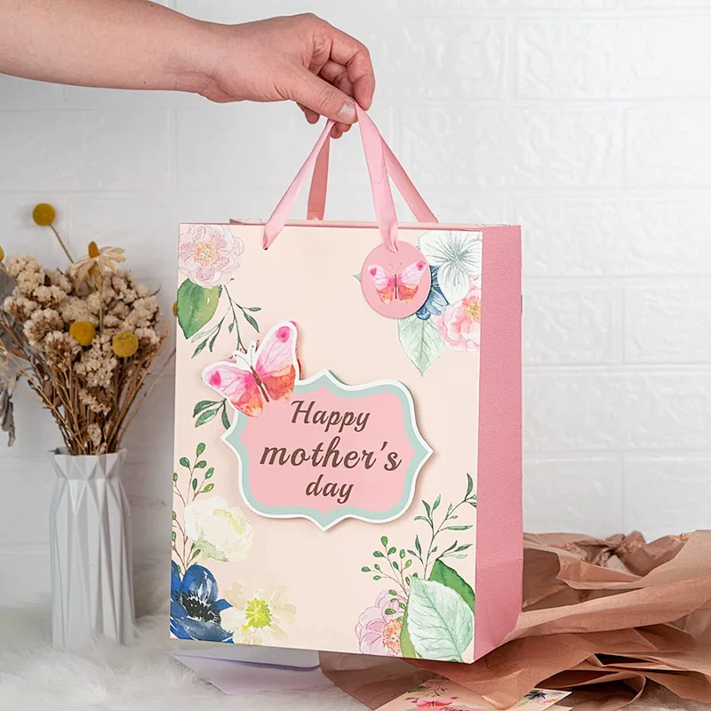 Mothers day Large Shopping Paper Gift Bag with Card Tissue Paper