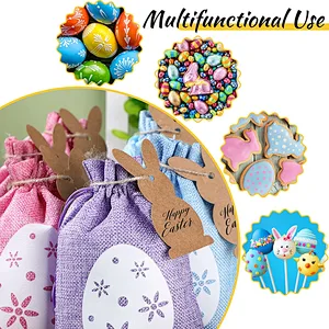 Easter Burlap Drawstring Bags Easter Burlap Bags with Drawstrings Bunny Linen Goody Gift Bags with Double Jute Drawstrings