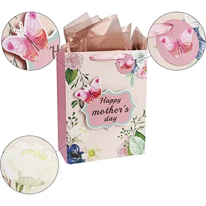 Mothers day Large Shopping Paper Gift Bag with Card Tissue Paper