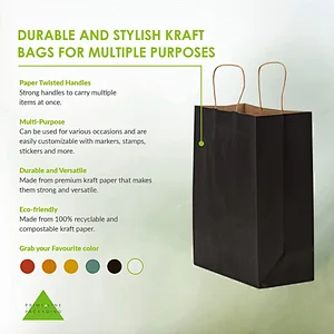Medium Kraft Paper Shopping Bags Craft Totes Black Gift Bags with Handles