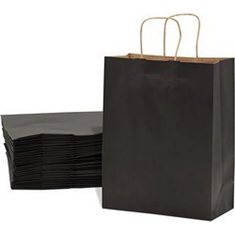 Medium Kraft Paper Shopping Bags Craft Totes Black Gift Bags with Handles