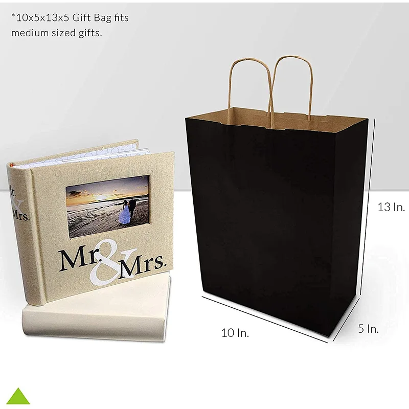 Medium Kraft Paper Shopping Bags Craft Totes Black Gift Bags with Handles