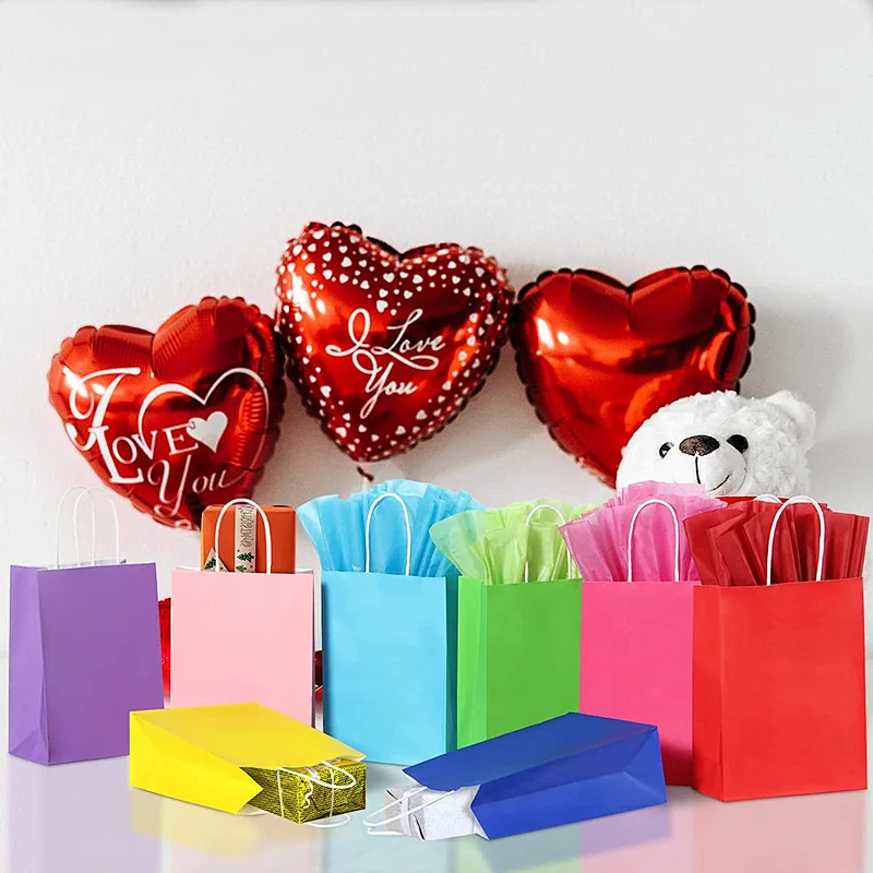 8 Colors Party Favor Bags Gift Bags with Handles Rainbow Gift Bags