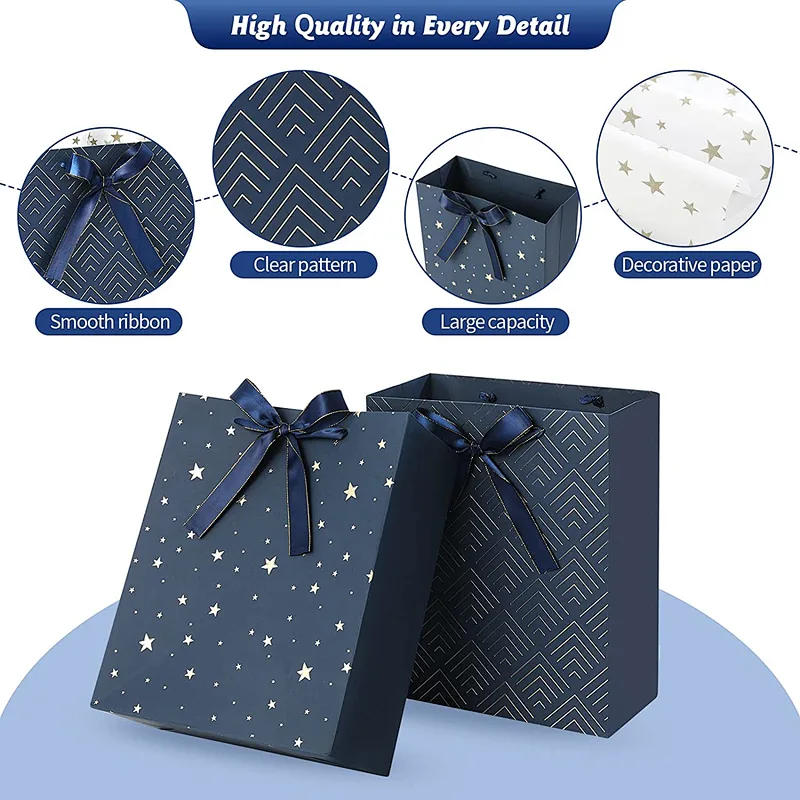 Birthdays Baby Shower weddings Blue Gift Bags with Tissue Paper Use