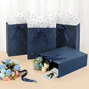 Birthdays Baby Shower weddings Blue Gift Bags with Tissue Paper Use