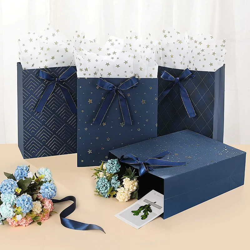 Birthdays Baby Shower weddings Blue Gift Bags with Tissue Paper Use