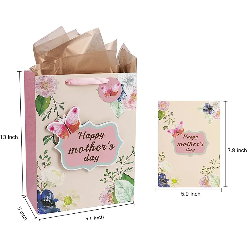 Mothers day Large Shopping Paper Gift Bag with Card Tissue Paper