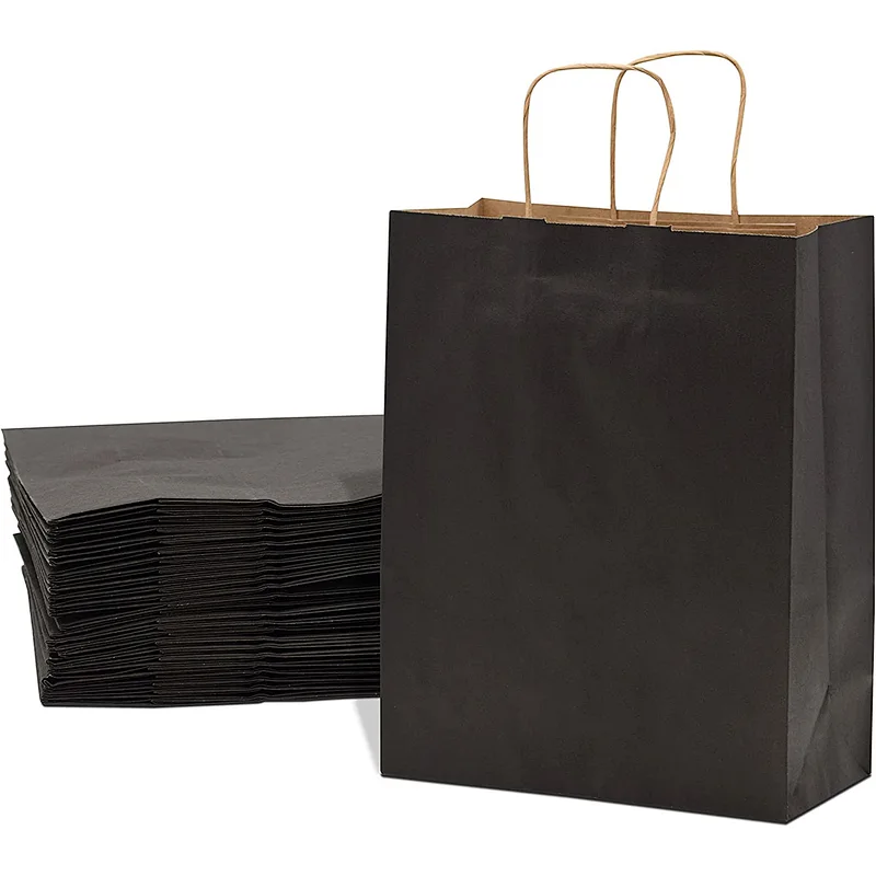 Medium Kraft Paper Shopping Bags Craft Totes Black Gift Bags with Handles