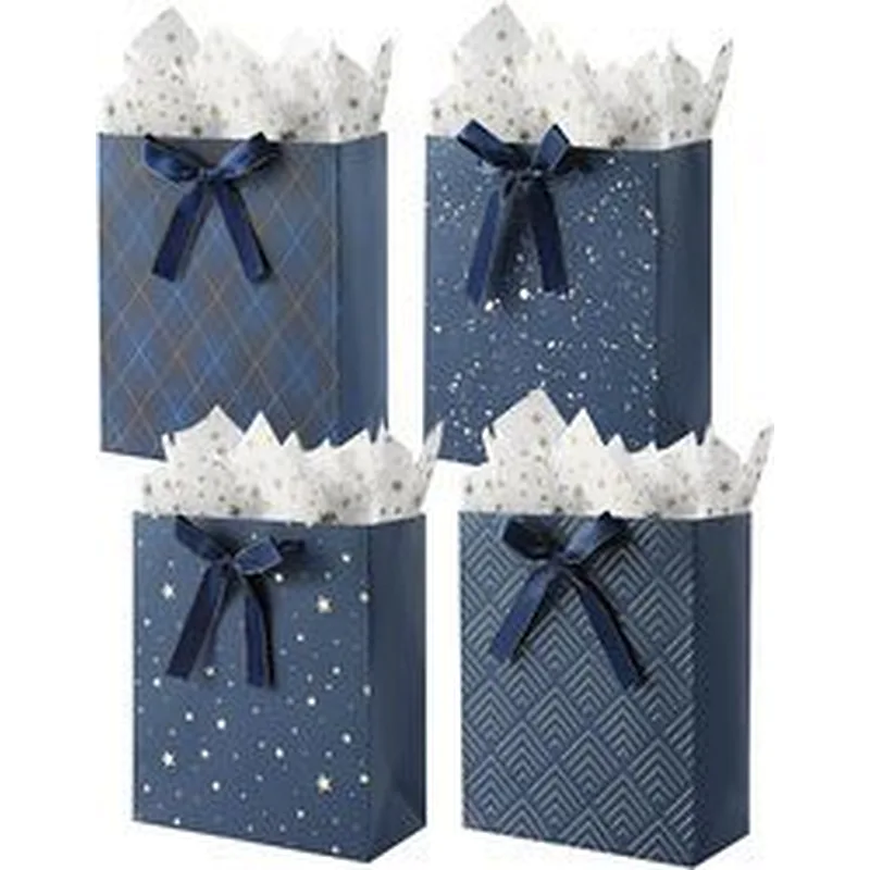 Birthdays Baby Shower weddings Blue Gift Bags with Tissue Paper Use