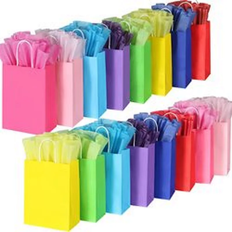 8 Colors Party Favor Bags Gift Bags with Handles Rainbow Gift Bags