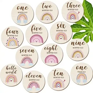 Custom LOGO Size Wood Decor Birth Sign Baby Birth Cards Milestone Discs Wooden Cards
