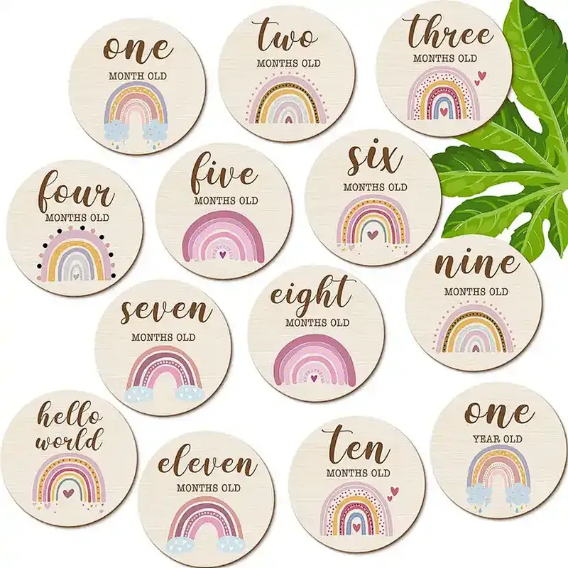 Custom LOGO Size Wood Decor Birth Sign Baby Birth Cards Milestone Discs Wooden Cards