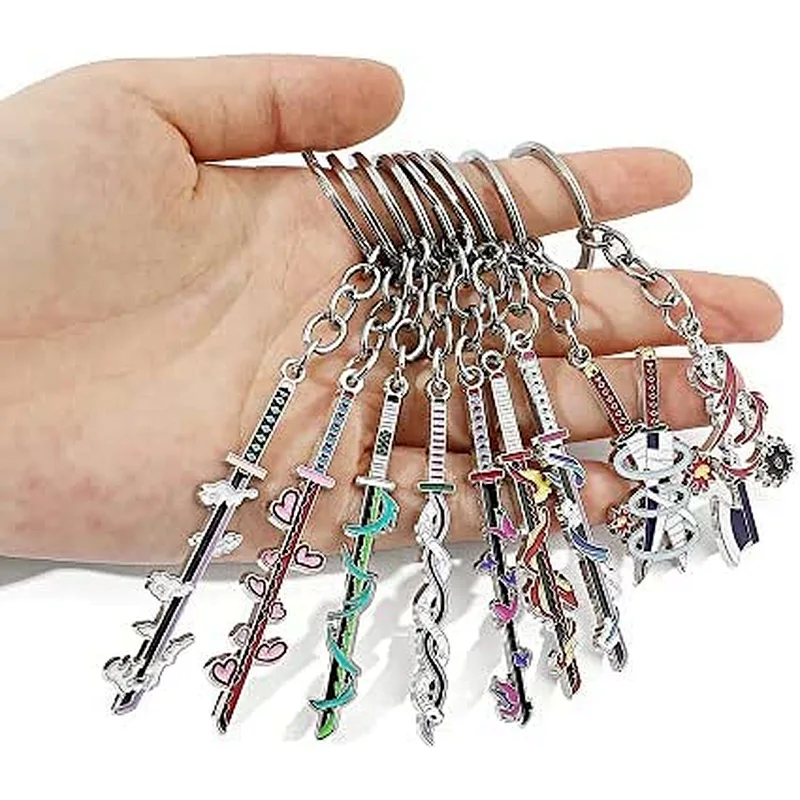 9 Hashiras Demon Slayer Anime Slayer Keychain Pin Set Cartoon Figures Mini Katana Demon Slayer Sword Key Chains
