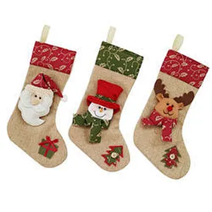 Factory Direct Xmas Design Farm House Stocking Kids Gift Embroidery Nonwoven Christmas Sock Santa Snowman Sock