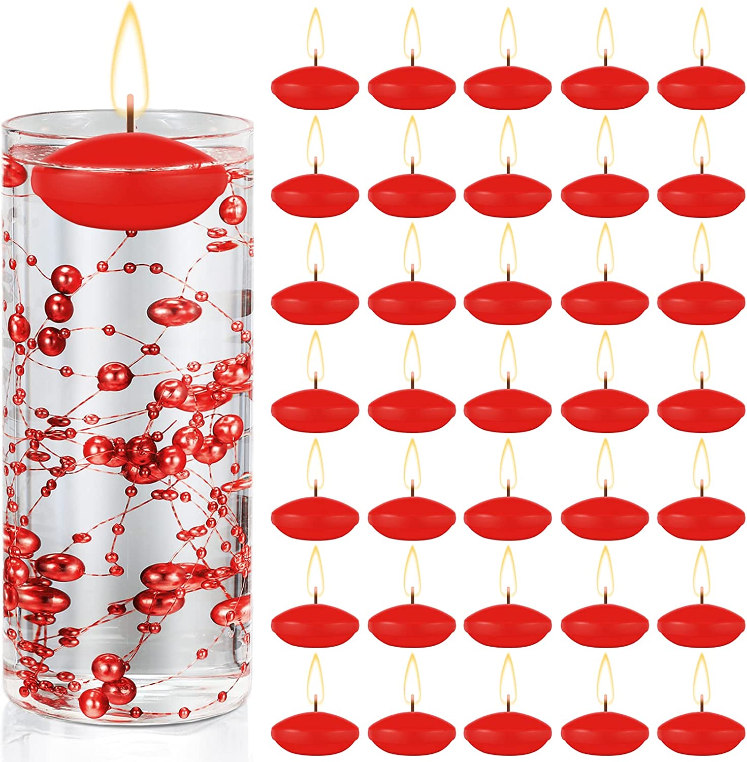 Red 50 Pieces 1.5 Inch Valentine's Day Floating Candles for Centerpieces Floating Candles