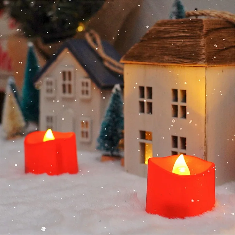 Pack of 24 Flickering LED Tea Light Candles Battery Operated Red Candle