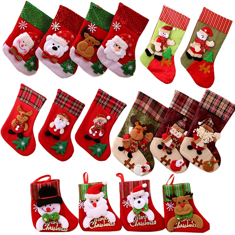 2023 Kids Gift Christmas Stocking Felt Solid Xmas Socks Tree Hanging Ornaments Holiday Candy Bags Fabric Xmas Gift Socks