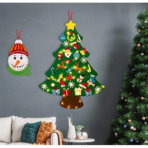2023 Hot Selling Items Diy Felt Christmas Tree Ornament Led Light Xmas Decoration Wall Hanging Toy For Kids Children