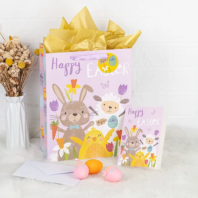 Easter Creative Set Large Paper Shopping Gift Bag with Card Tissue Paper