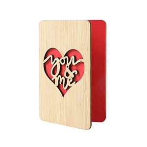 Red Heart Wooden Gifts Card Wood Wedding Anniversary Birthday Wooden Valentine Day Card for Husband Wife