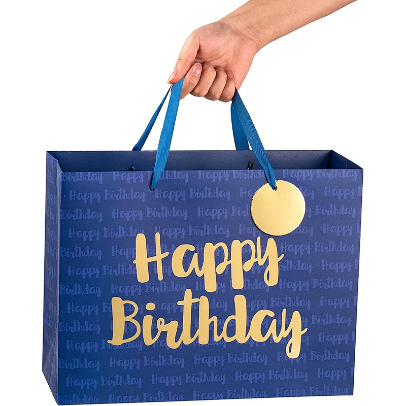 Blue Birthday Shopping Gift Bag with Tissue Paper for Birthday