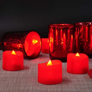 Pack of 24 Flickering LED Tea Light Candles Battery Operated Red Candle
