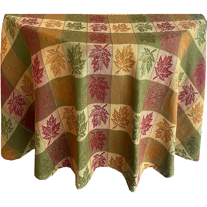Leaf Jacquard Fall Thanksgiving 100% Cotton Fabric Tablecloth
