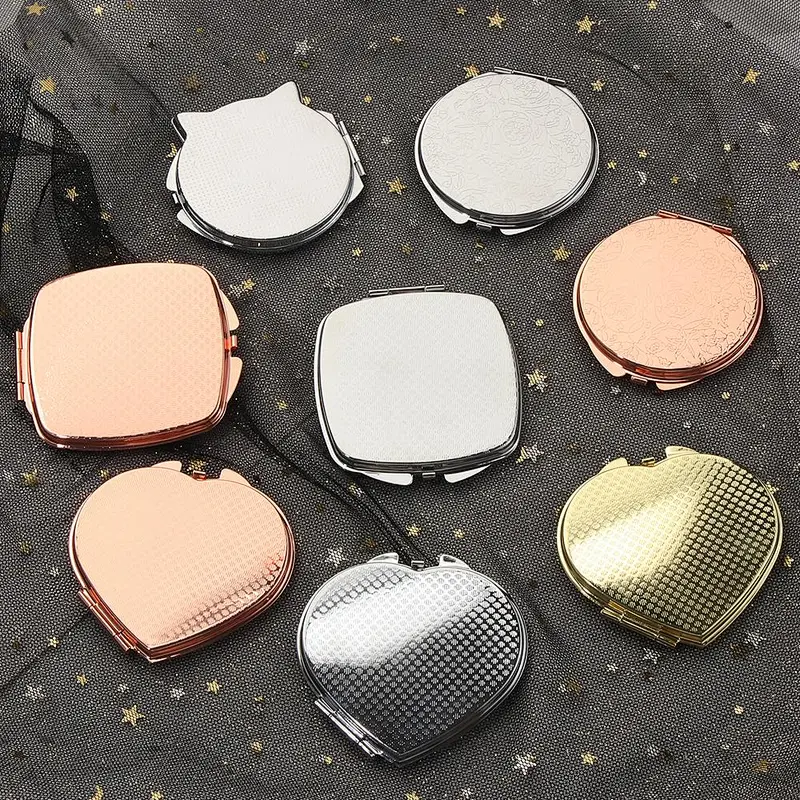 Customized Logo Round Double Side Metal Pocket Mirror Gold Plated Make Up Mini Mirror