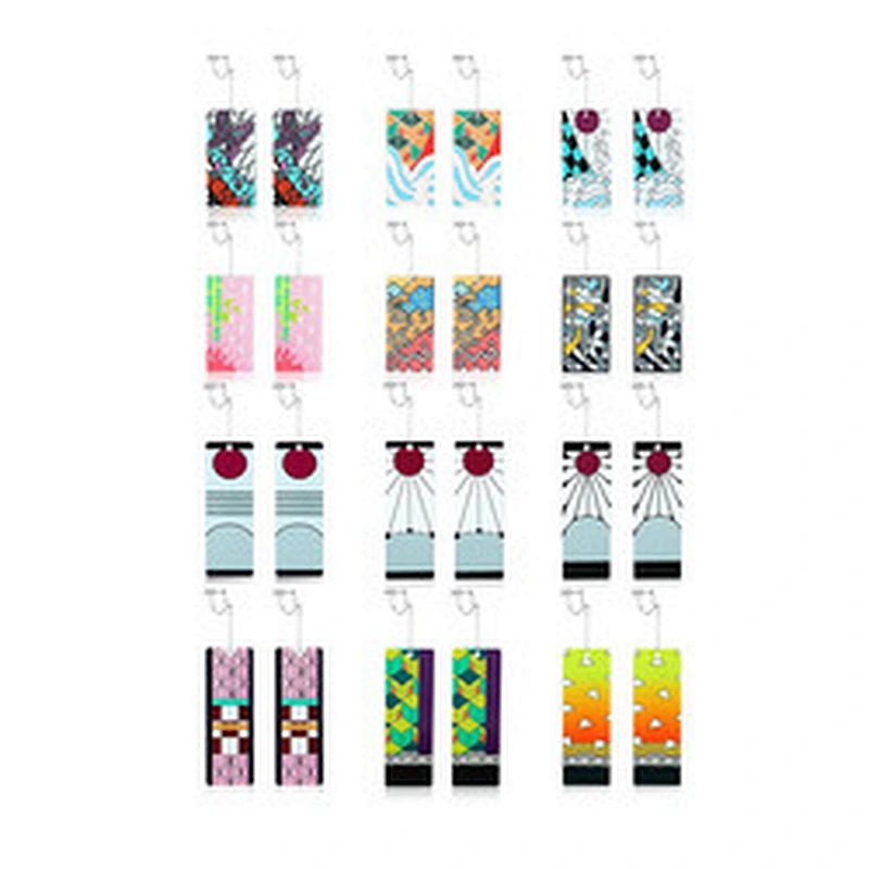 12 Pairs Cosplay Earrings Anime Demon Slayer Earrings Cosplay Fashion Double-sided Acrylic Alloy Resin Tanjiro Earring