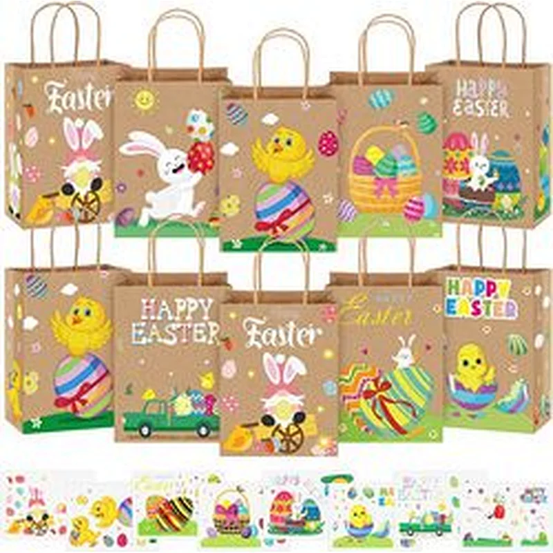 DIY Easter Kraft Paper Gift Bags with Handles Kraft Paper