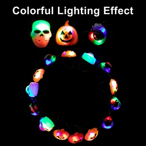 18 Pcs Spooky Fashion Halloween Led Light Up Rings Glow for Halloween Party