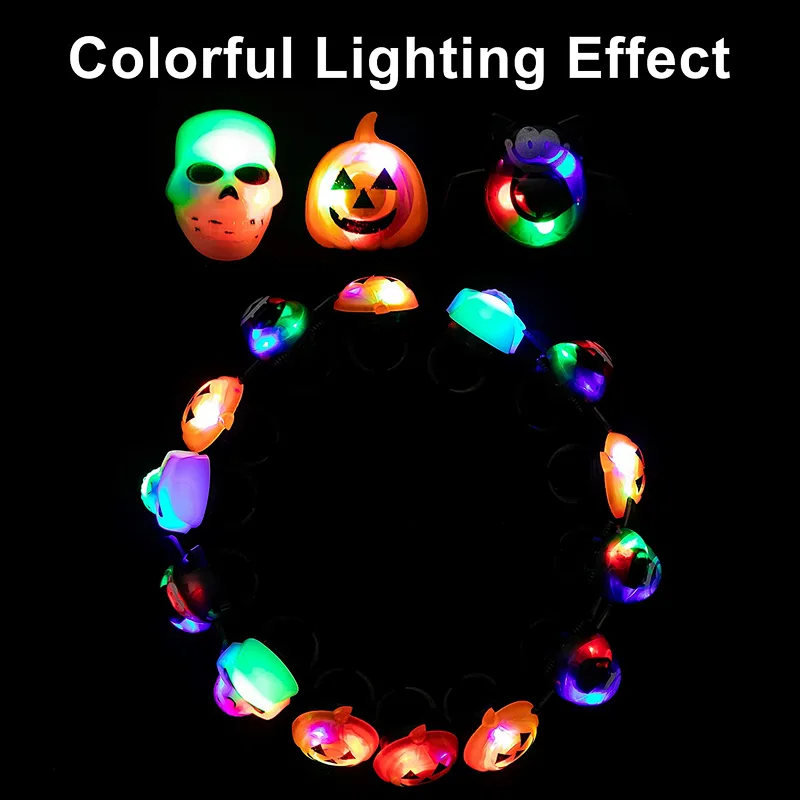 18 Pcs Spooky Fashion Halloween Led Light Up Rings Glow for Halloween Party