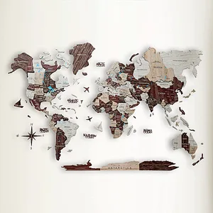 S M L Prime Cappuccino 3D Wood World Map
