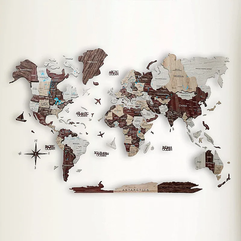 S M L Prime Cappuccino 3D Wood World Map