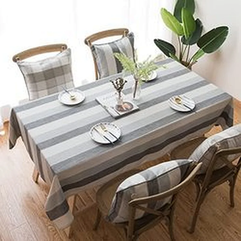 Linen Grey Rectangle Table Cloths Lattice Cotton Tablecloth for Kitchen Dining Party Holiday Christmas Buffet
