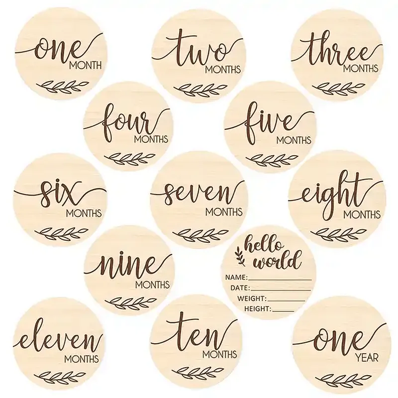 Baby Milestone Wood Birth Sign Baby Birth Shower Rainbow Mile Stone Cards Milestone Discs Wooden Cards