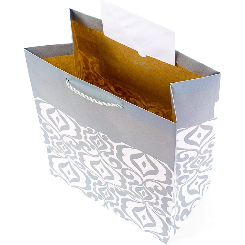 Silver Damask Large Gift Bag Tissue Paper Wedding Bag for Weddings