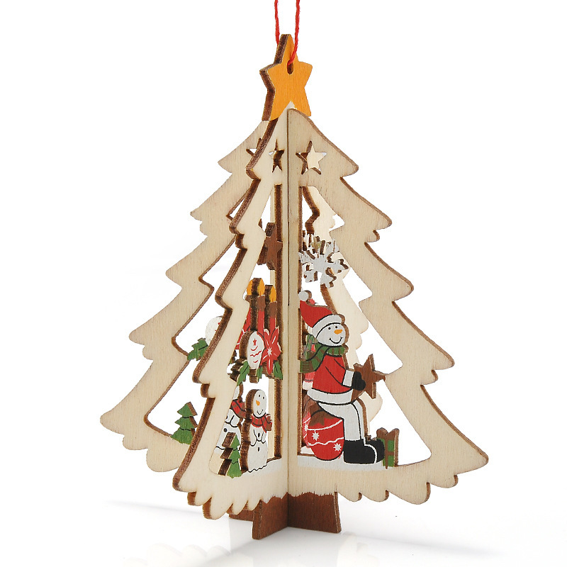 Best Sale Laser Cut 2d 3d Ornament Wooden Hanging Pendant Christmas Tree Decoration