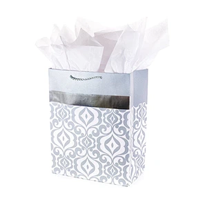 Silver Damask Large Gift Bag Tissue Paper Wedding Bag for Weddings