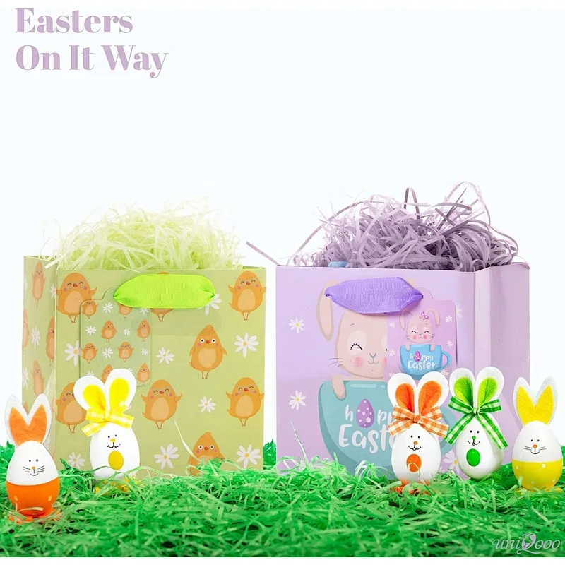 Easter Day Kid Cute Fasion Paper Shopping Gift Bags with Ribbon Handle and Name Tags