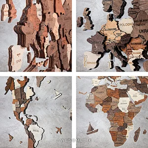 Custom LOGO Wall Art Decor S M L Prime Country  3D Wood World Map